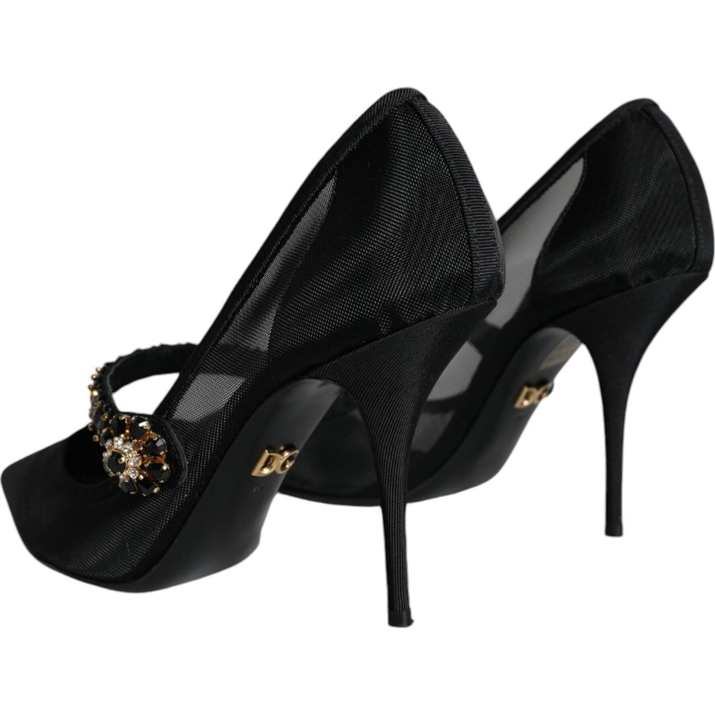 Dolce & Gabbana Black Mesh Mary Jane Crystal Heel Pumps Shoes Dolce & Gabbana