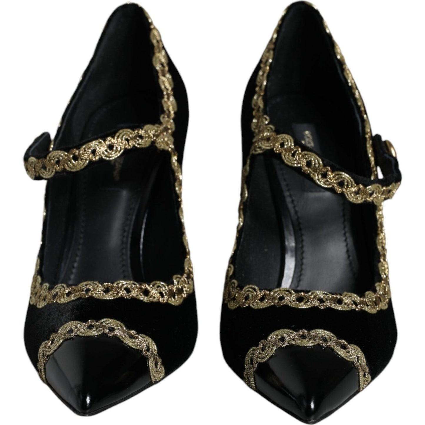 Dolce & Gabbana Black Mary Janes Velvet Gold Pumps Shoes Dolce & Gabbana