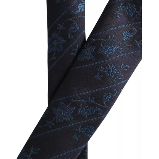 Dolce & Gabbana Dark Blue 100% Silk Floral Adjustable Men Tie Dolce & Gabbana