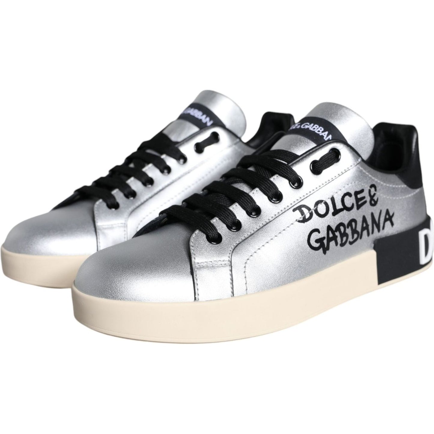 Dolce & Gabbana Silver Portofino Calf Leather Sneakers Shoes WOMAN SNEAKERS Dolce & Gabbana