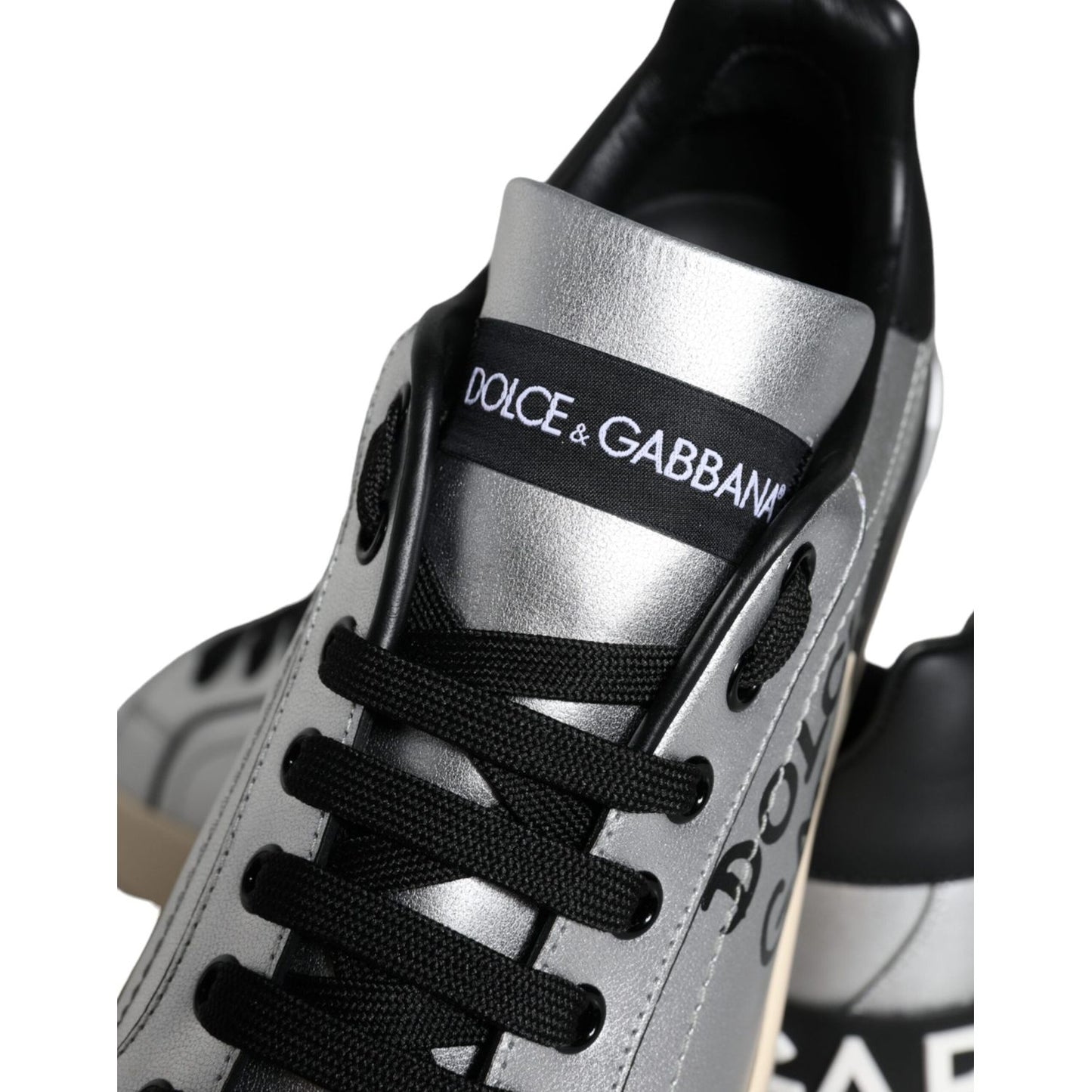 Dolce & Gabbana Silver Portofino Calf Leather Sneakers Shoes WOMAN SNEAKERS Dolce & Gabbana