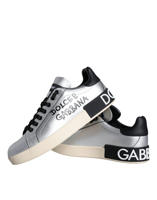 Dolce & Gabbana Silver Portofino Calf Leather Sneakers Shoes WOMAN SNEAKERS Dolce & Gabbana