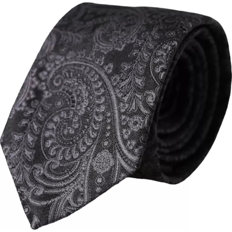 Dolce & Gabbana Gray Patterned 100% Silk Adjustable Men Tie Dolce & Gabbana