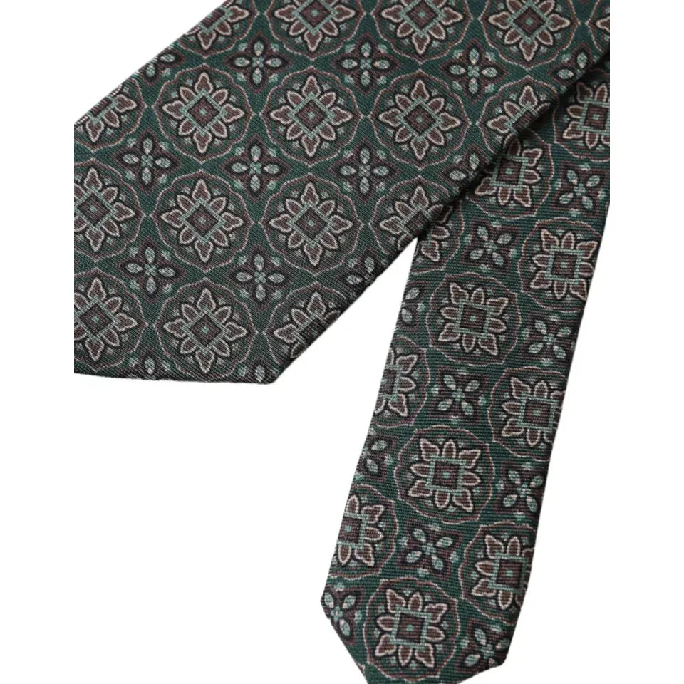 Dolce & Gabbana Green Patterned 100% Silk Adjustable Men Tie Dolce & Gabbana