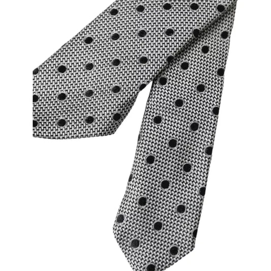 Dolce & Gabbana Black White Dot Fantasy Silk Adjustable Men Tie Dolce & Gabbana