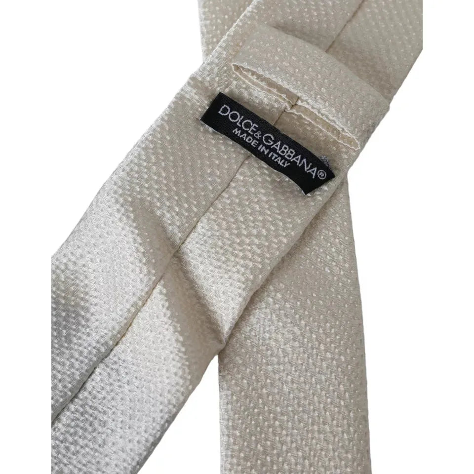 Dolce & Gabbana Off White 100% Silk Adjustable Necktie Men Tie