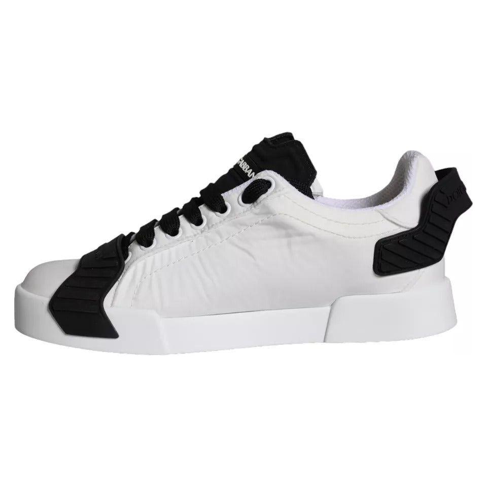 Dolce & Gabbana White Black Leather Low Top Women Sneaker Shoes Dolce & Gabbana