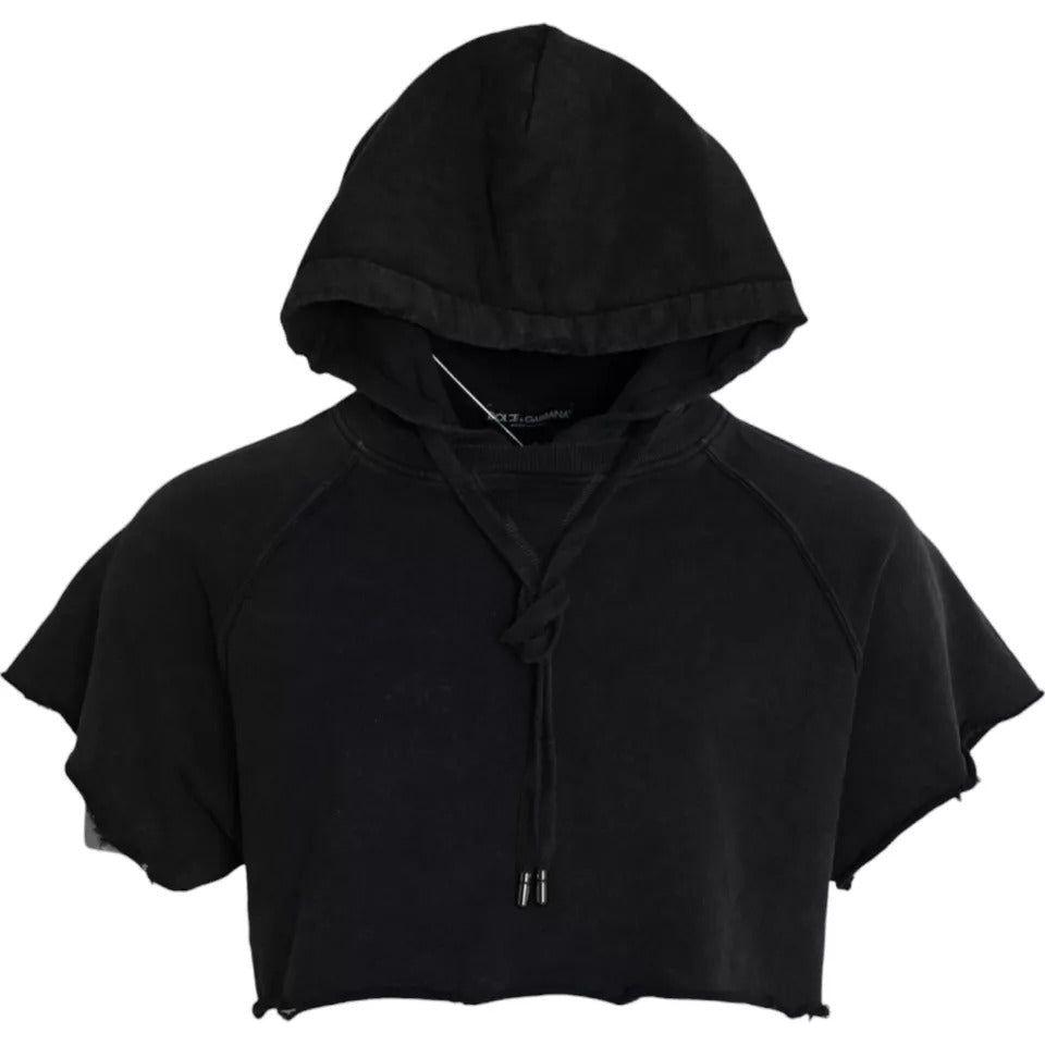 Dolce & Gabbana Black Cotton Hooded Short Sleeves Cropped T-shirt Dolce & Gabbana