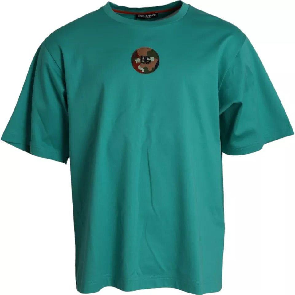 Dolce & Gabbana Green Logo Patch Round Neck Cotton  T-shirt Dolce & Gabbana