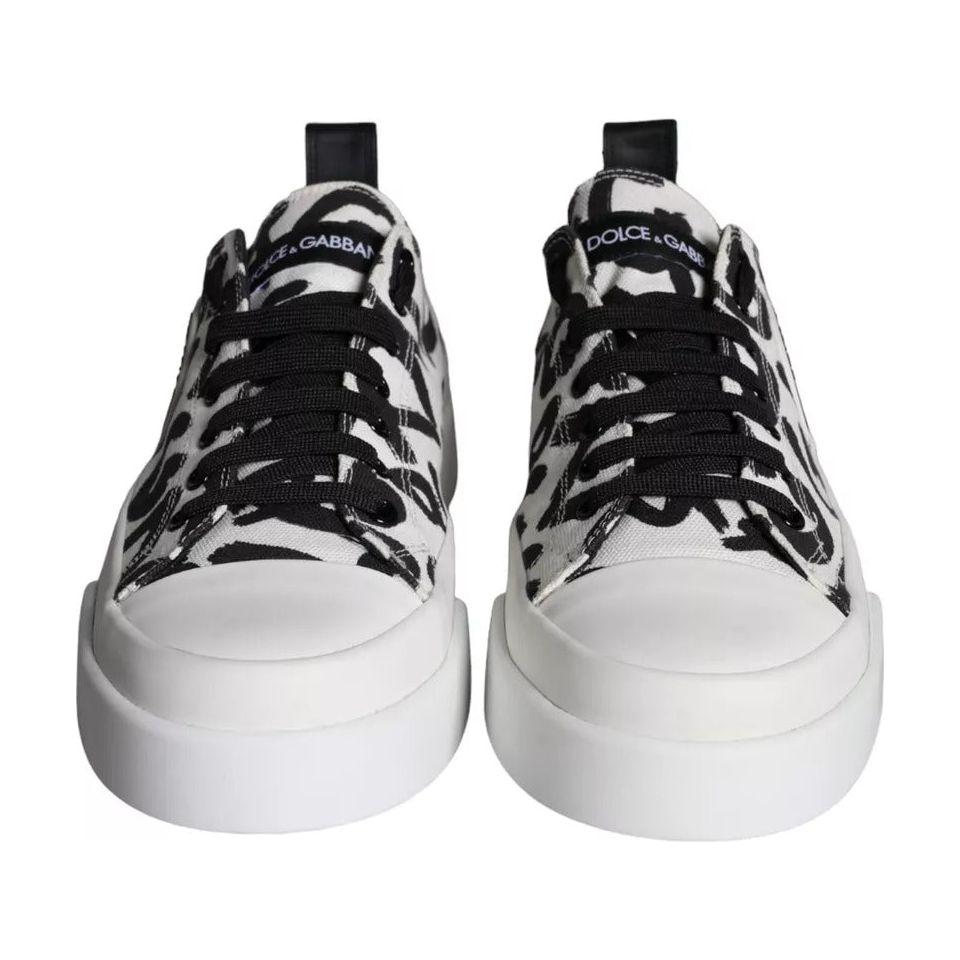 Dolce & Gabbana Black White Canvas Low Top Sneakers Men Shoes Dolce & Gabbana