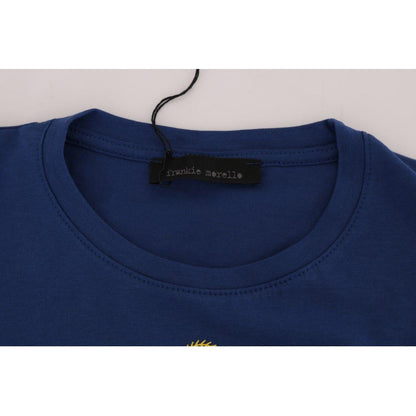 Frankie Morello Blue Cotton RIDERS Crewneck T-Shirt