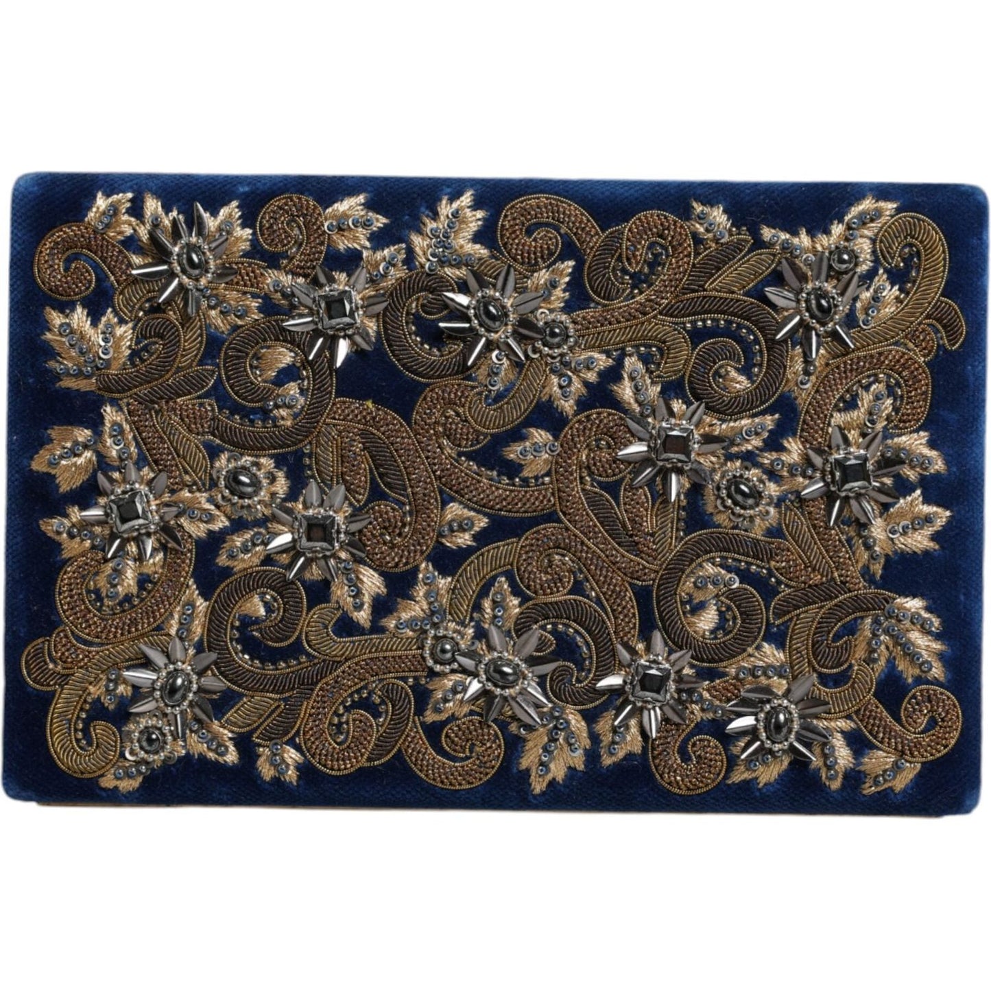 Dolce & Gabbana Blue Velvet Gold Frame Clutch Evening Party Purse Bag Dolce & Gabbana Dark Slate Gray