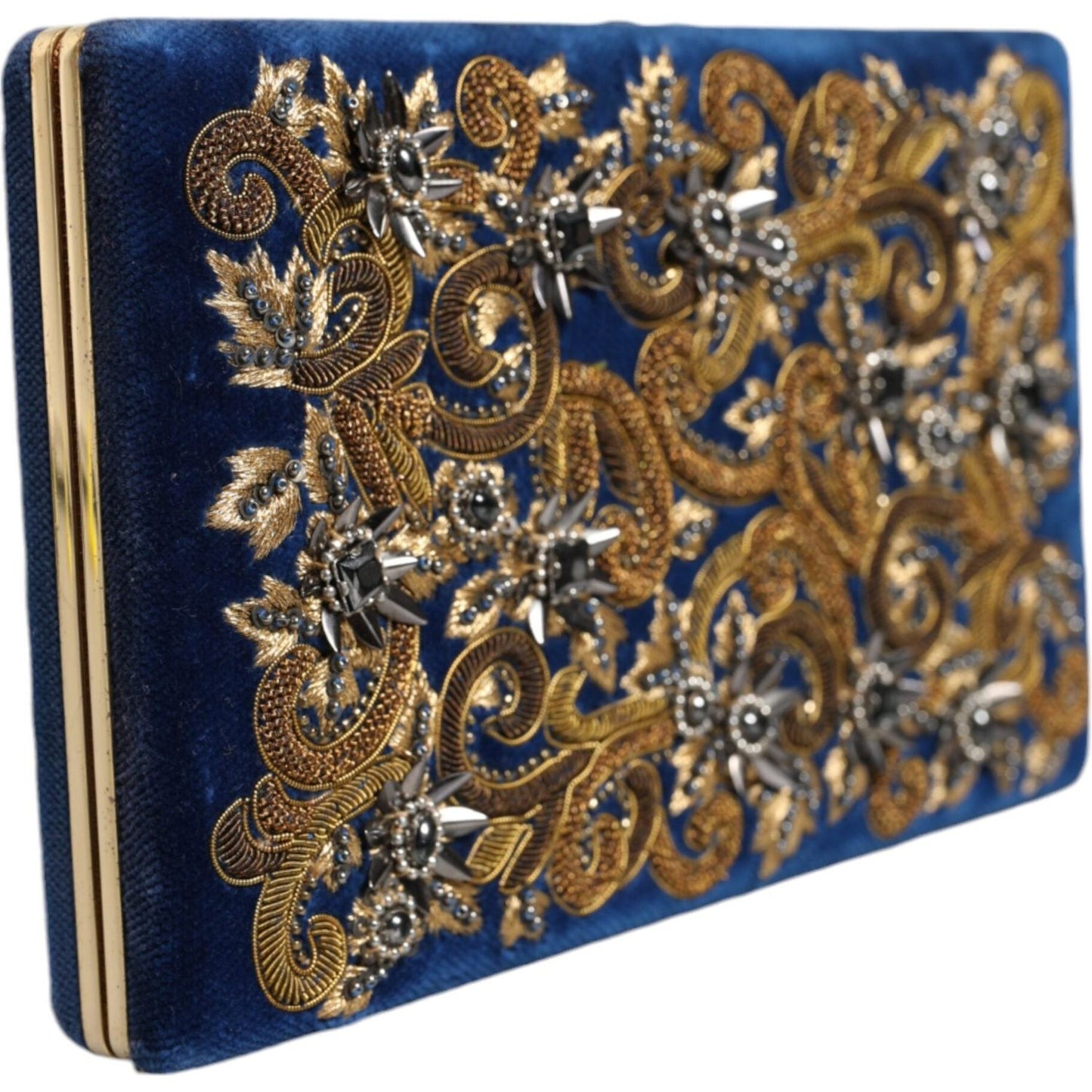 Dolce & Gabbana Blue Velvet Gold Frame Clutch Evening Party Purse Bag Dolce & Gabbana Dark Slate Gray