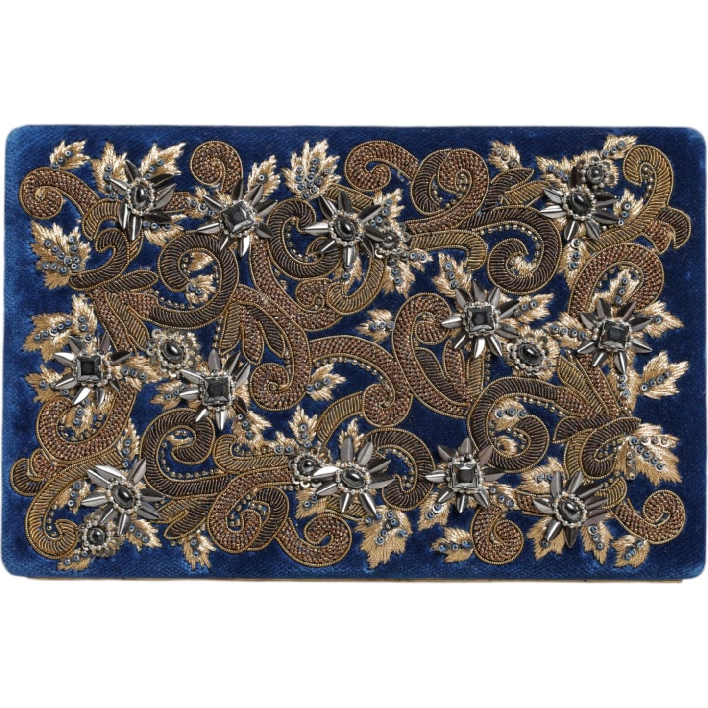 Dolce & Gabbana Blue Velvet Gold Frame Clutch Evening Party Purse Bag Dolce & Gabbana Dark Slate Gray