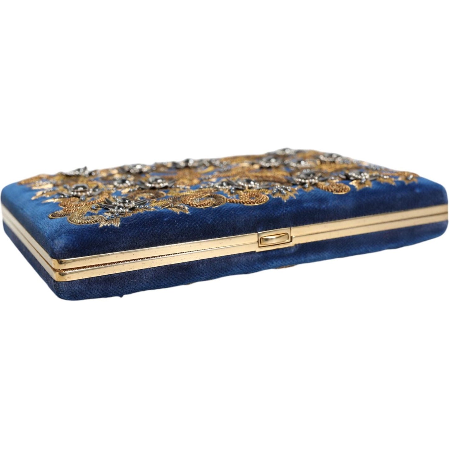 Dolce & Gabbana Blue Velvet Gold Frame Clutch Evening Party Purse Bag Dolce & Gabbana Dark Slate Gray