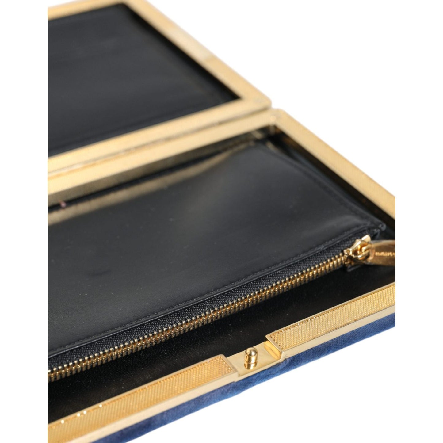 Dolce & Gabbana Blue Velvet Gold Frame Clutch Evening Party Purse Bag Dolce & Gabbana Dark Slate Gray