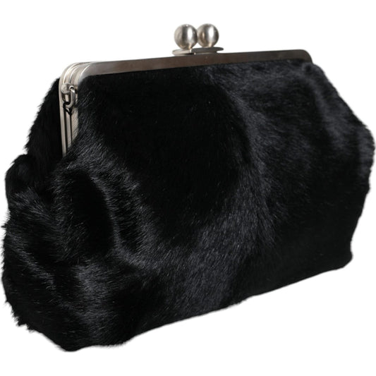 Dolce & Gabbana Black Fur Handbag Clutch Purse Pouch Bag Dolce & Gabbana