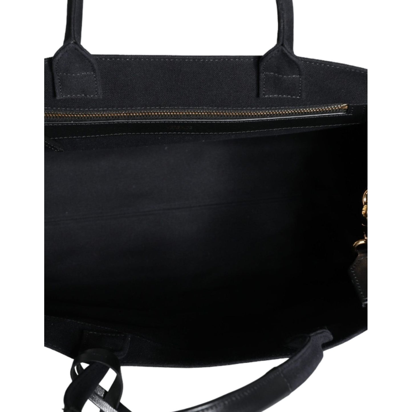 Versace Black Top Handle Canvas Leather Logo Crossbody Tote Bag Versace