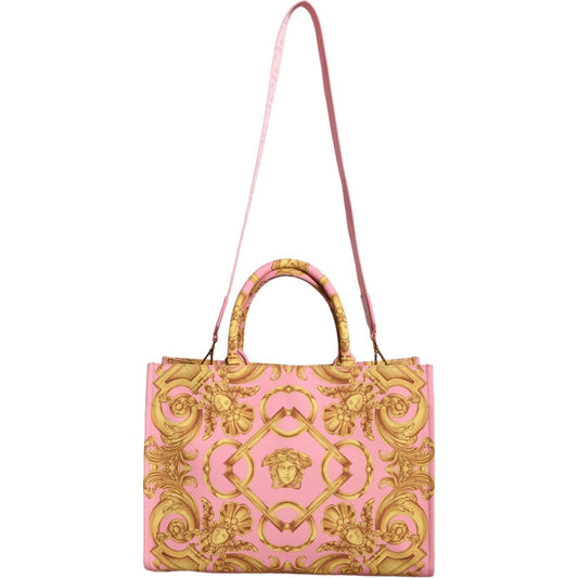 Versace Pink Printed Large Fabric Leather Shopping Tote Bag Versace