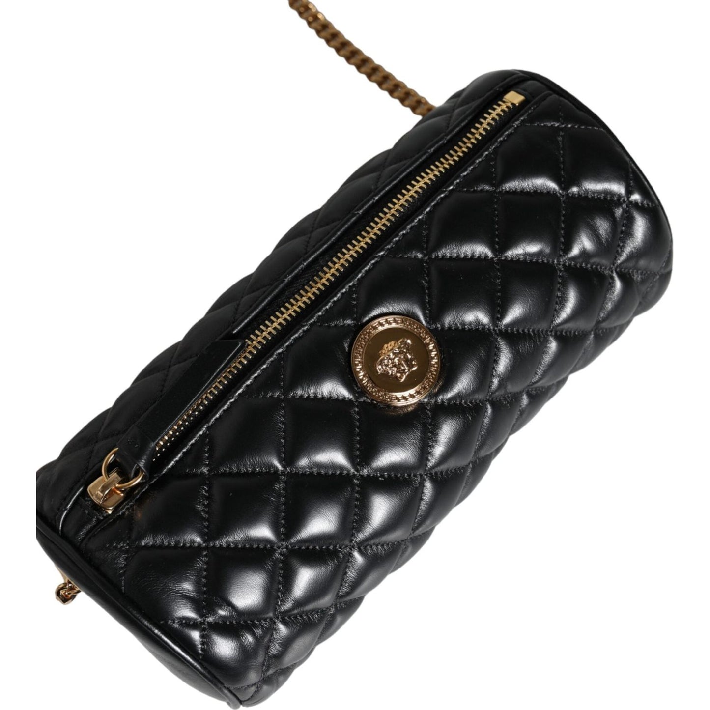 Versace Black Mini Quilted Lambskin Leather Crossbody Sling Bag Versace