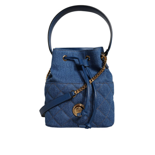 Versace Blue Quilted Denim Leather Crossbody Shoulder Bag Versace