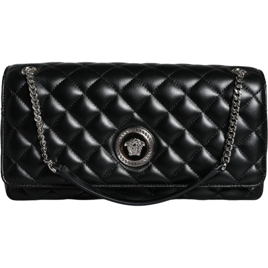 Versace Black Quilted Lambskin Leather Crossbody Shoulder Bag Versace