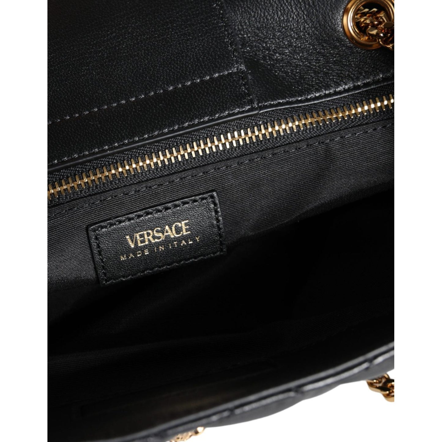 Versace Black Quilted Nappa Leather Shoulder Chain Strap Bag Versace