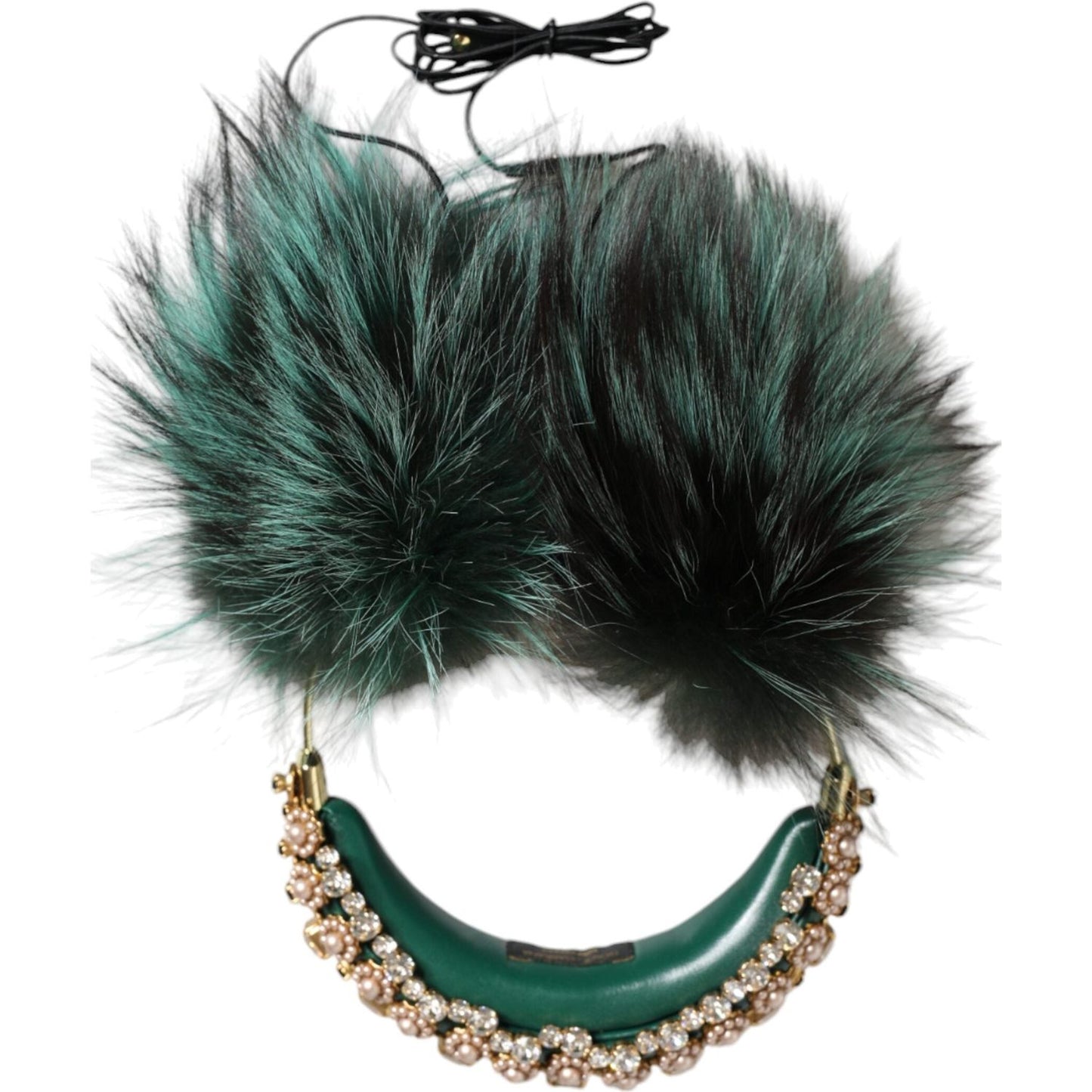 Dolce & Gabbana Green Gold Crystal Fur Headset Audio AUX Headphones Dolce & Gabbana Dark Slate Gray