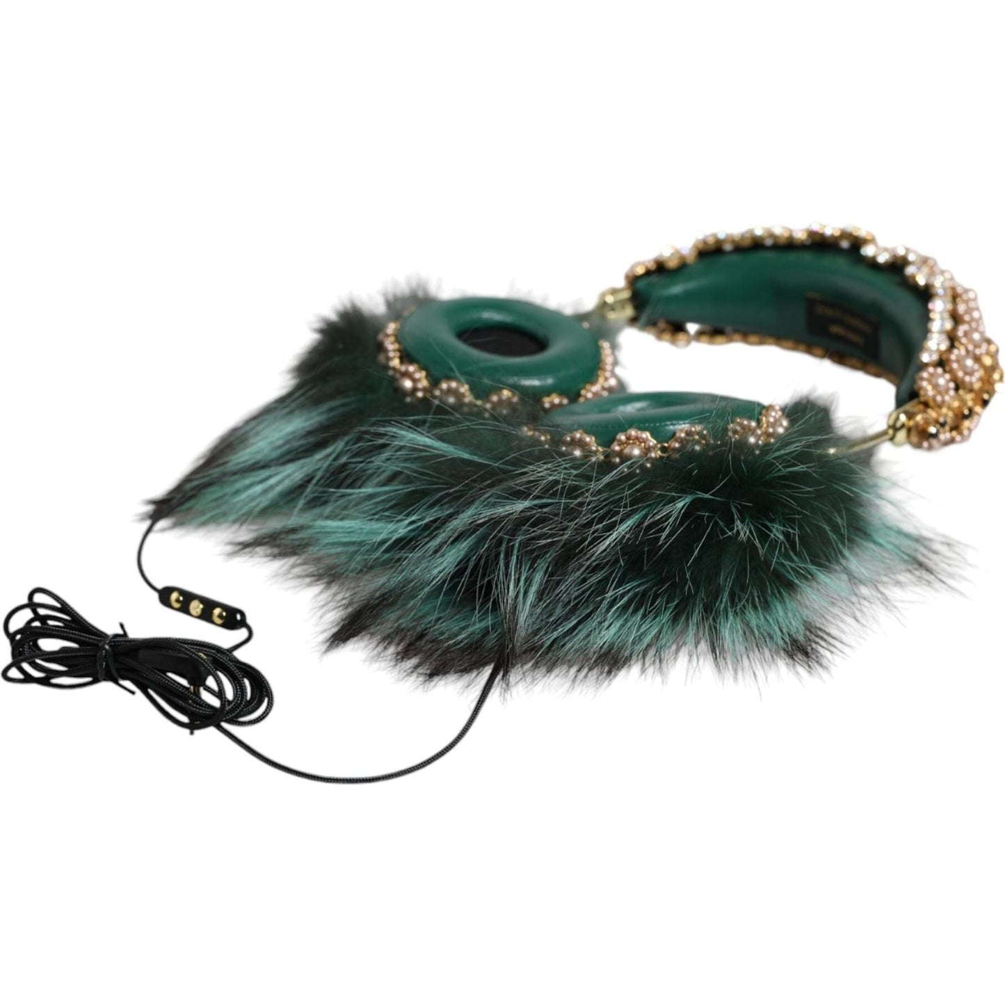 Dolce & Gabbana Green Gold Crystal Fur Headset Audio AUX Headphones Dolce & Gabbana Dark Slate Gray