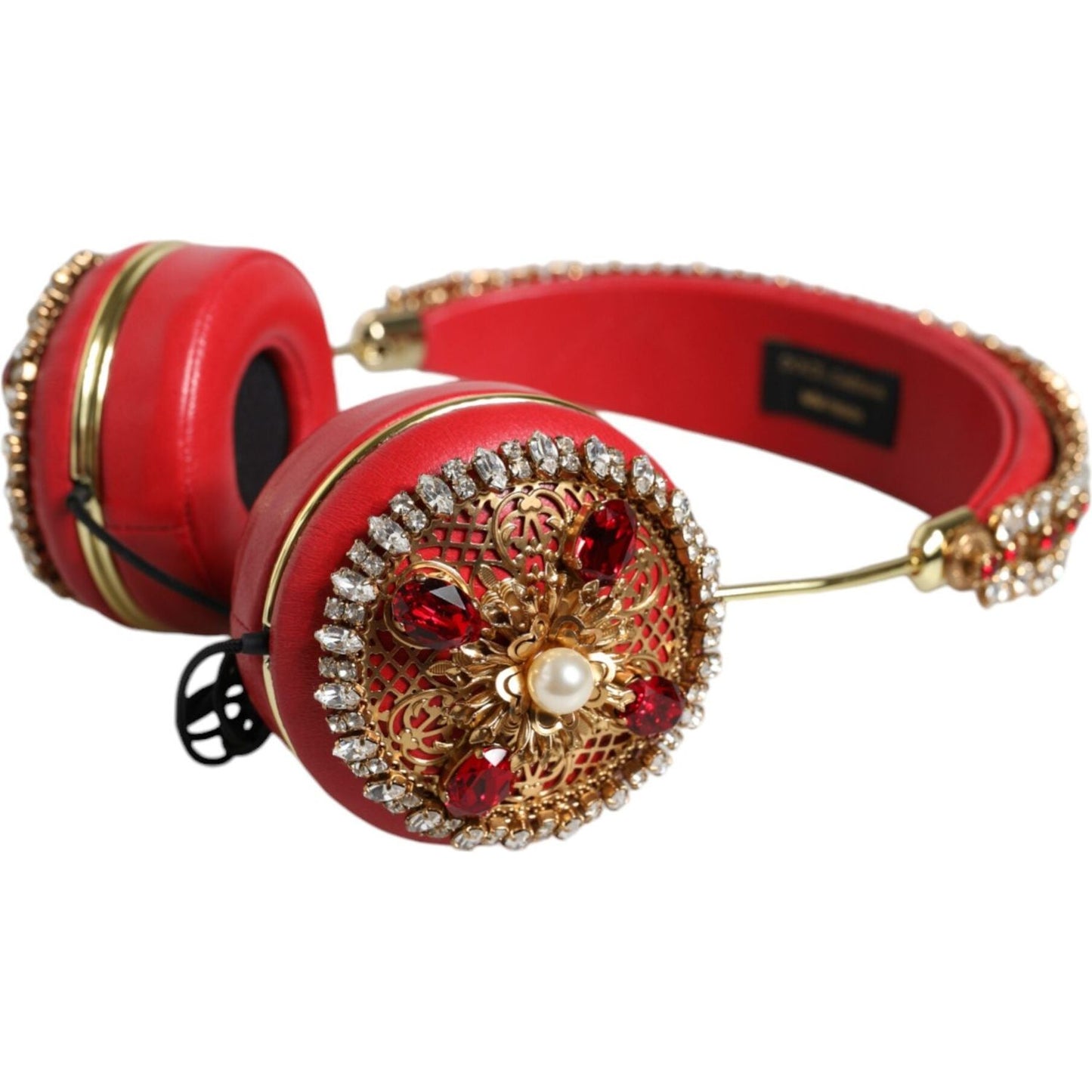 Dolce & Gabbana Red Nappa Leather Floral Crystal Headphone Dolce & Gabbana Sienna