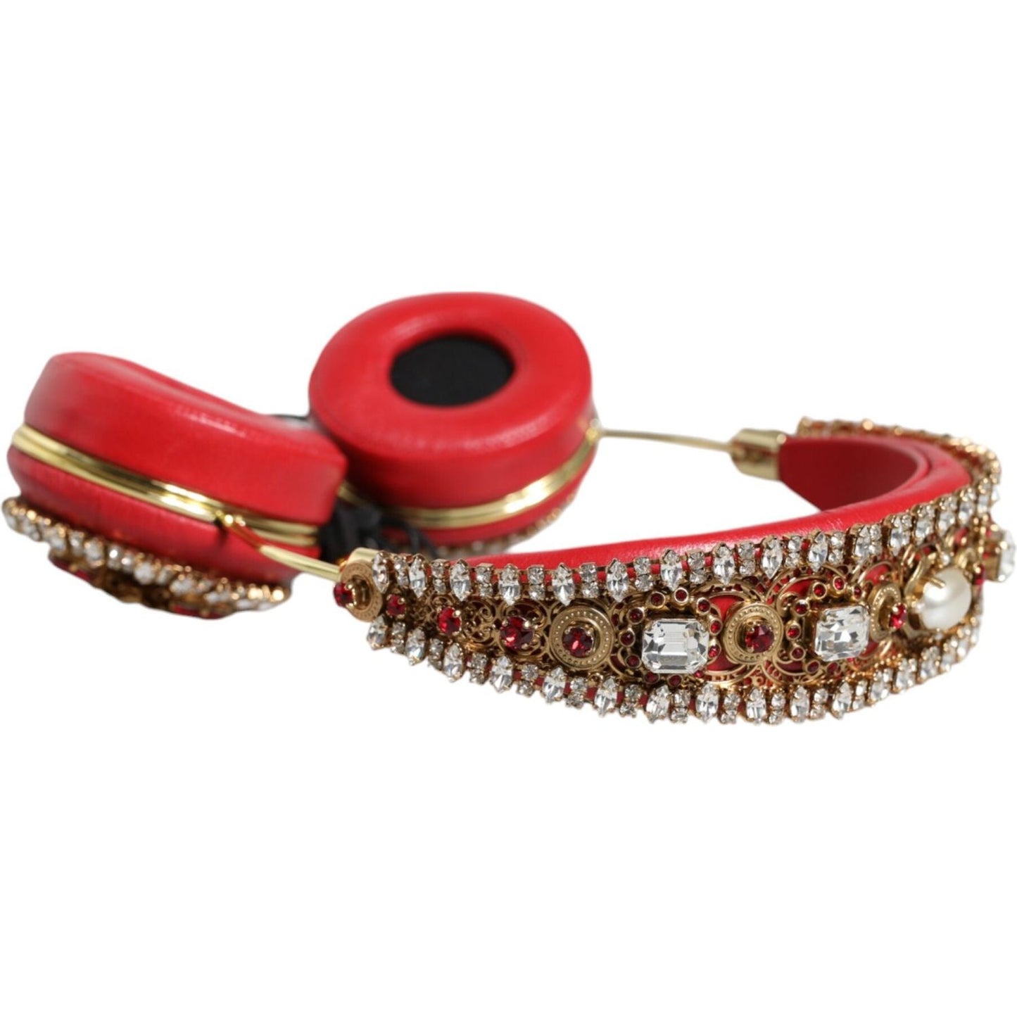 Dolce & Gabbana Red Nappa Leather Floral Crystal Headphone Dolce & Gabbana Sienna