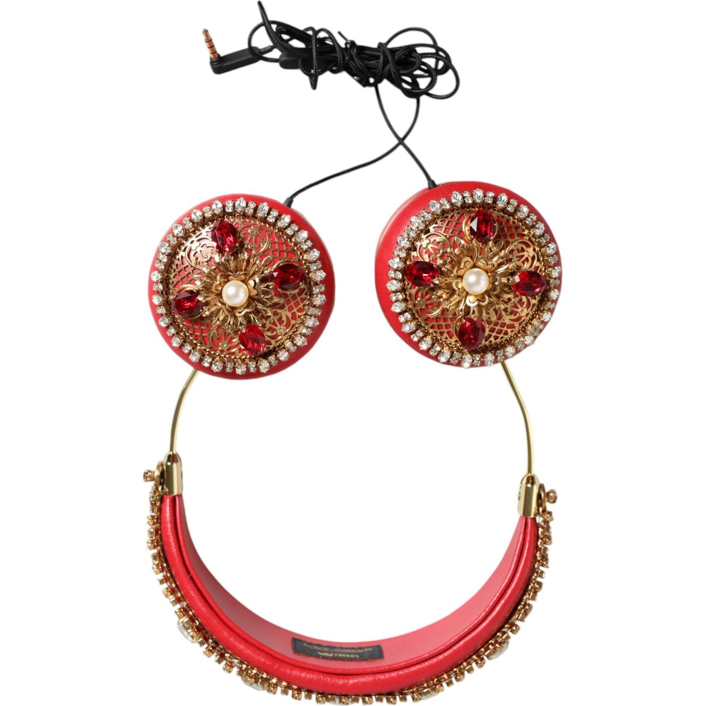 Dolce & Gabbana Red Nappa Leather Floral Crystal Headphone Dolce & Gabbana Sienna