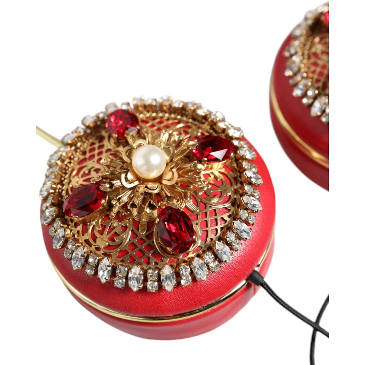 Dolce & Gabbana Red Nappa Leather Floral Crystal Headphone Dolce & Gabbana Sienna
