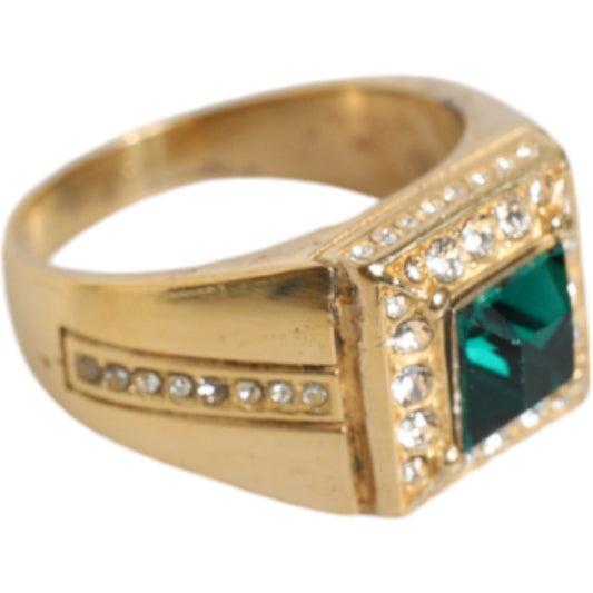 Dolce & Gabbana Gold Plated 925 Silver Green Crystal Ring Dolce & Gabbana