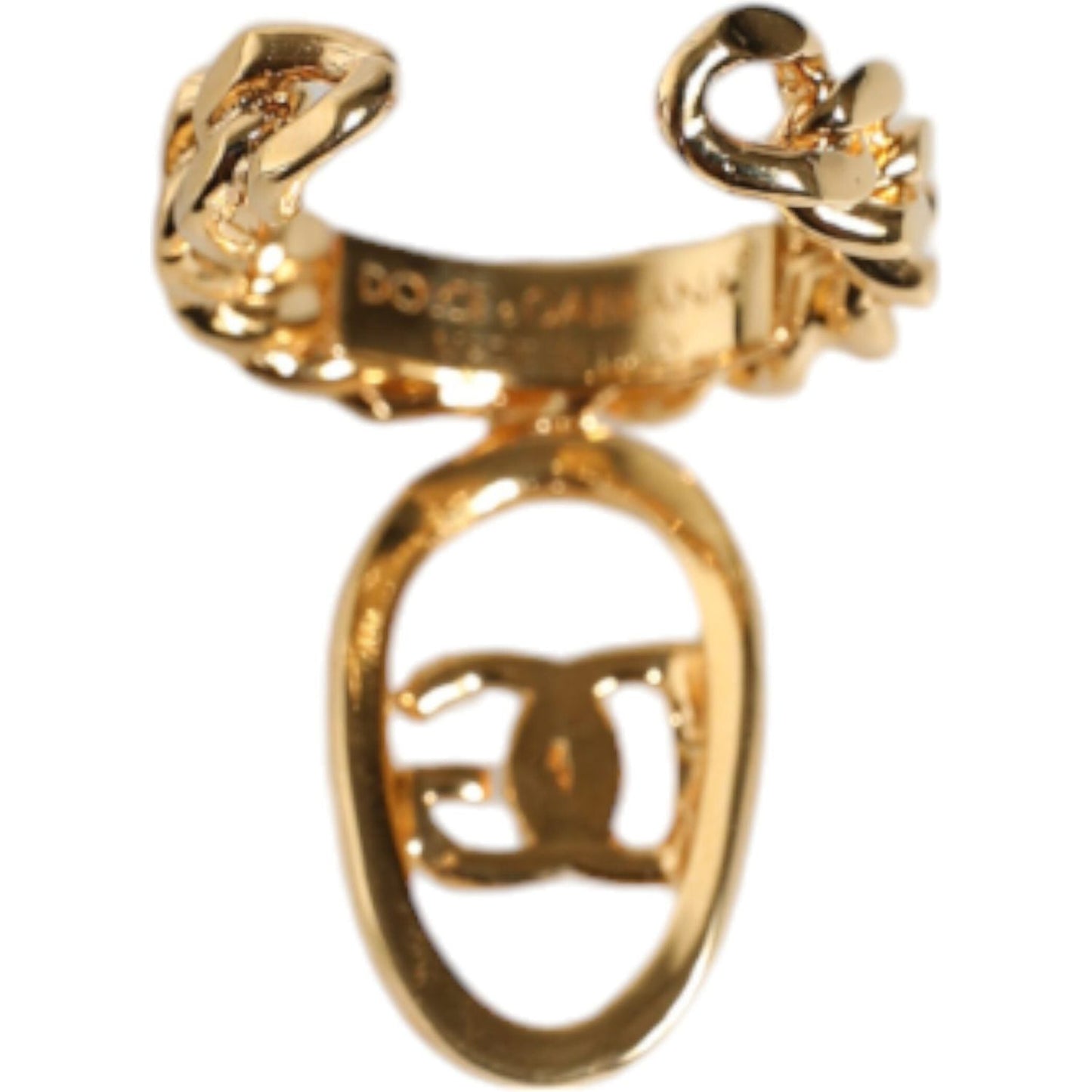 Dolce & Gabbana Gold Plated Open DG Logo Curb Chain Ring Dolce & Gabbana