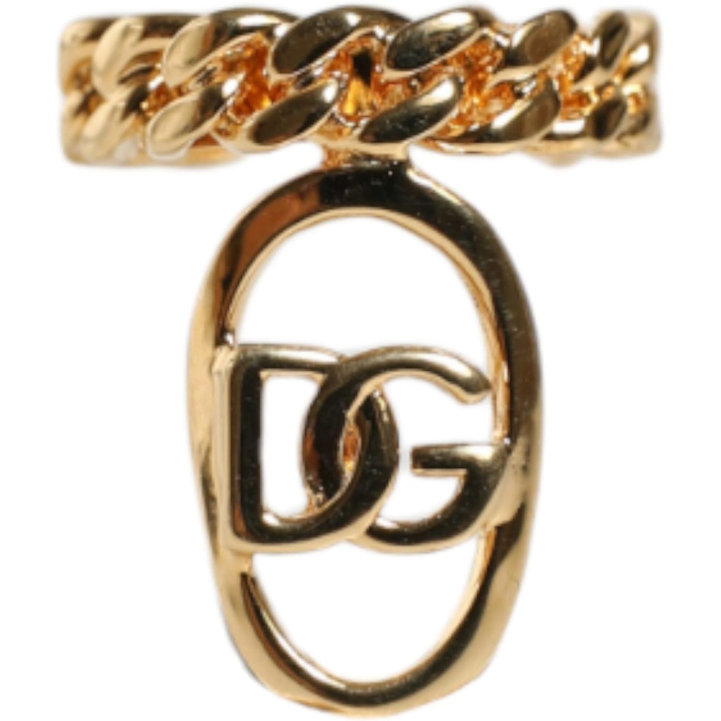 Dolce & Gabbana Gold Plated Open DG Logo Curb Chain Ring Dolce & Gabbana