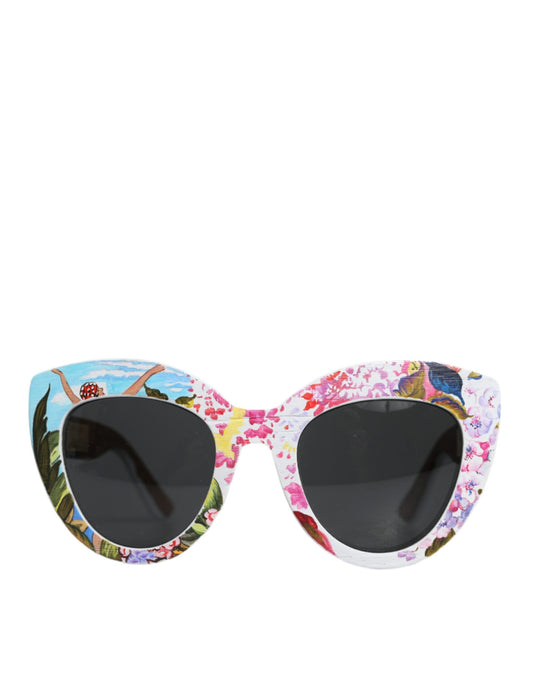 Dolce & Gabbana Multicolor Wood Crystal Brass Frame Floral Hand Paint Sunglasses Dolce & Gabbana