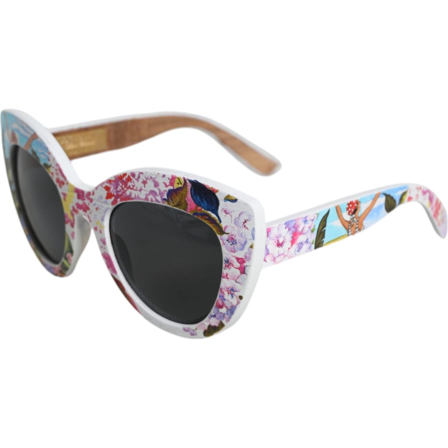 Dolce & Gabbana Multicolor Wood Crystal Brass Frame Floral Hand Paint Sunglasses Dolce & Gabbana