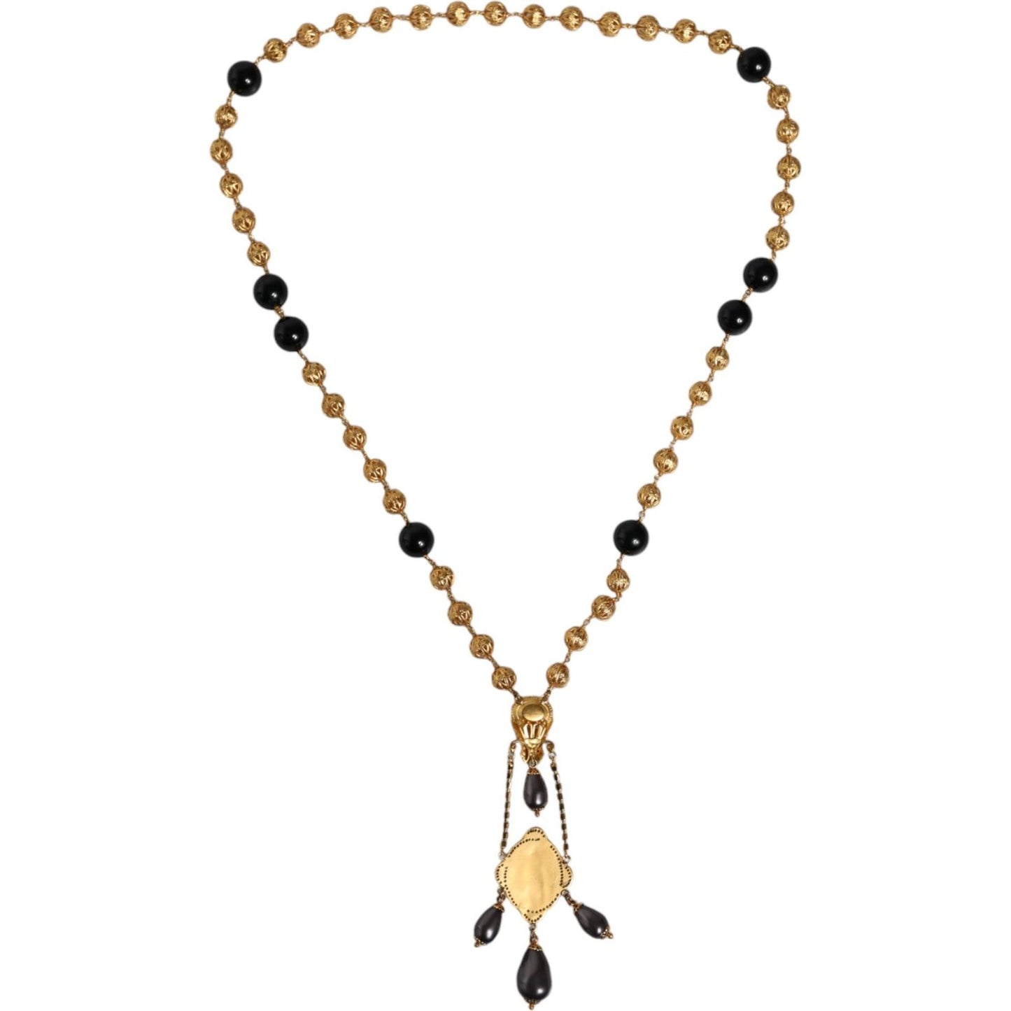 Dolce & Gabbana Gold Chain Brass Black Beaded Rosary Style Necklace Necklace Dolce & Gabbana