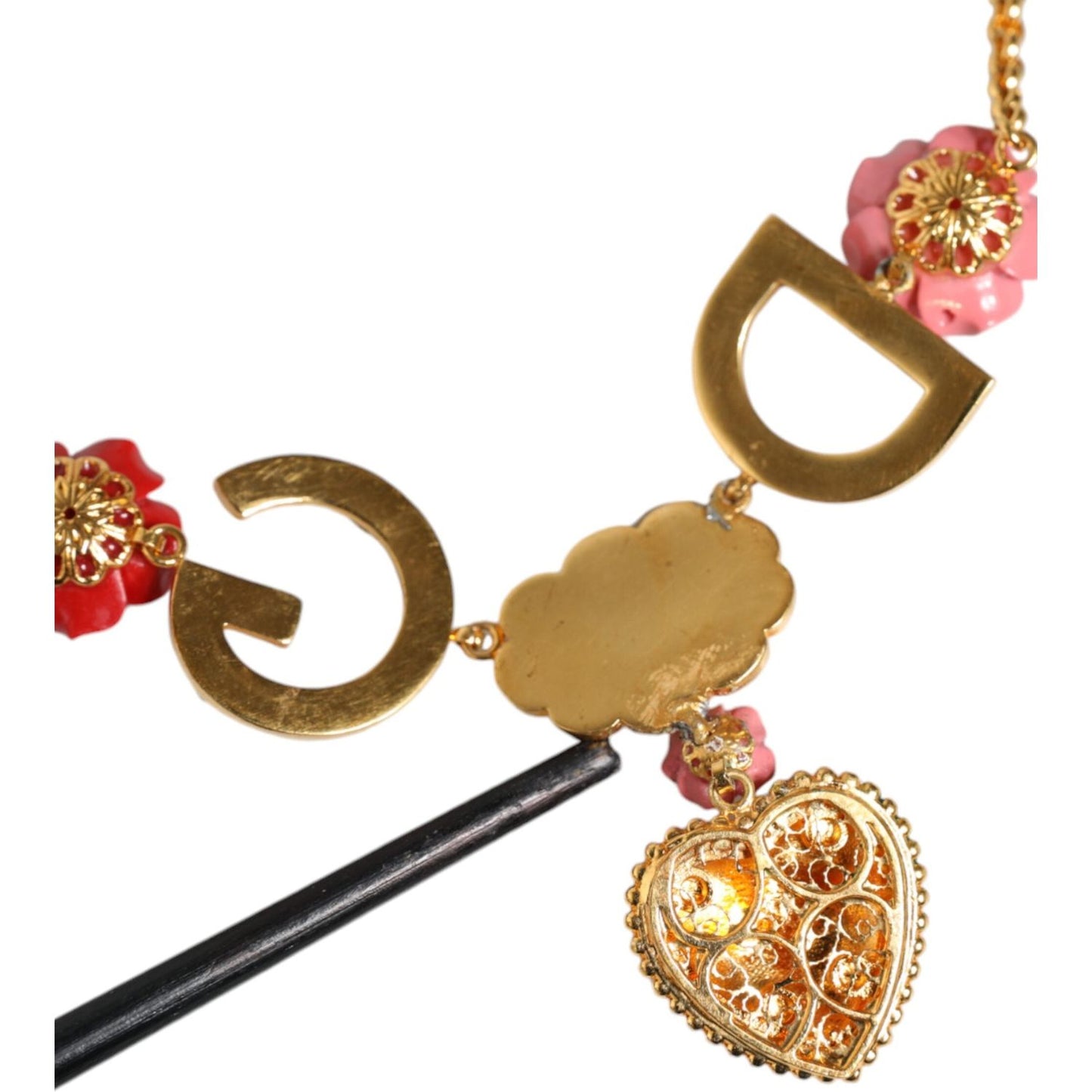 Dolce & Gabbana Gold Chain DG Logo Rose Love Crystal Charm Necklace Dolce & Gabbana