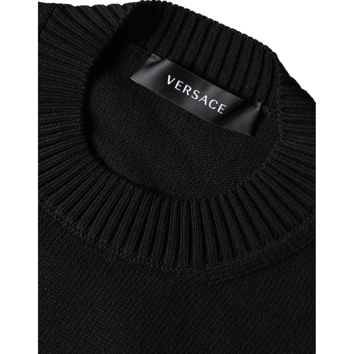 Versace Black Medusa Embroidery Crew Neck Pullover Sweater Versace