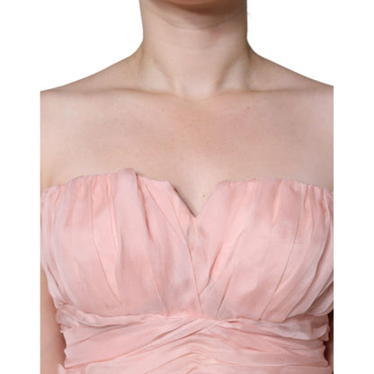 Dolce & Gabbana Pink Silk Strapless Maxi A-line Gown Dress