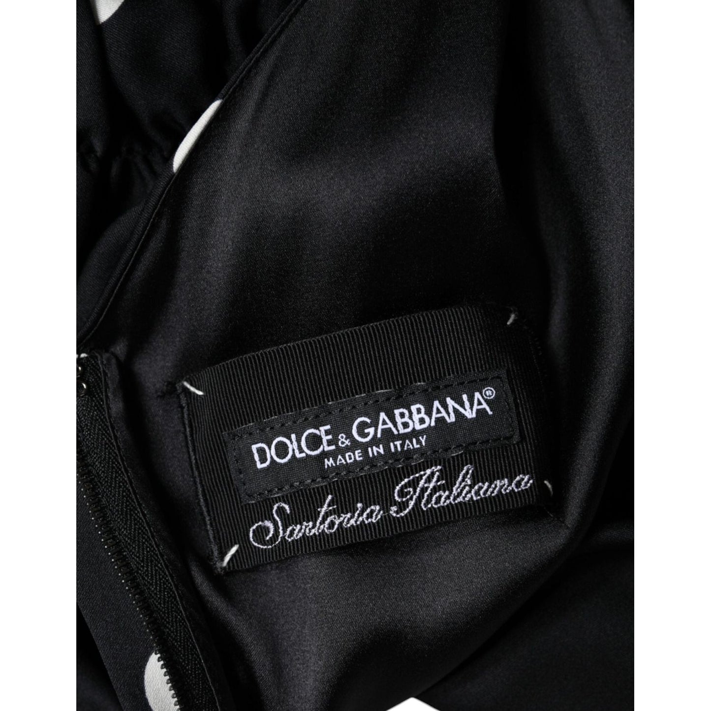 Dolce & Gabbana Black Silk Polka Dot V-neck Tassel Midi Dress Dolce & Gabbana