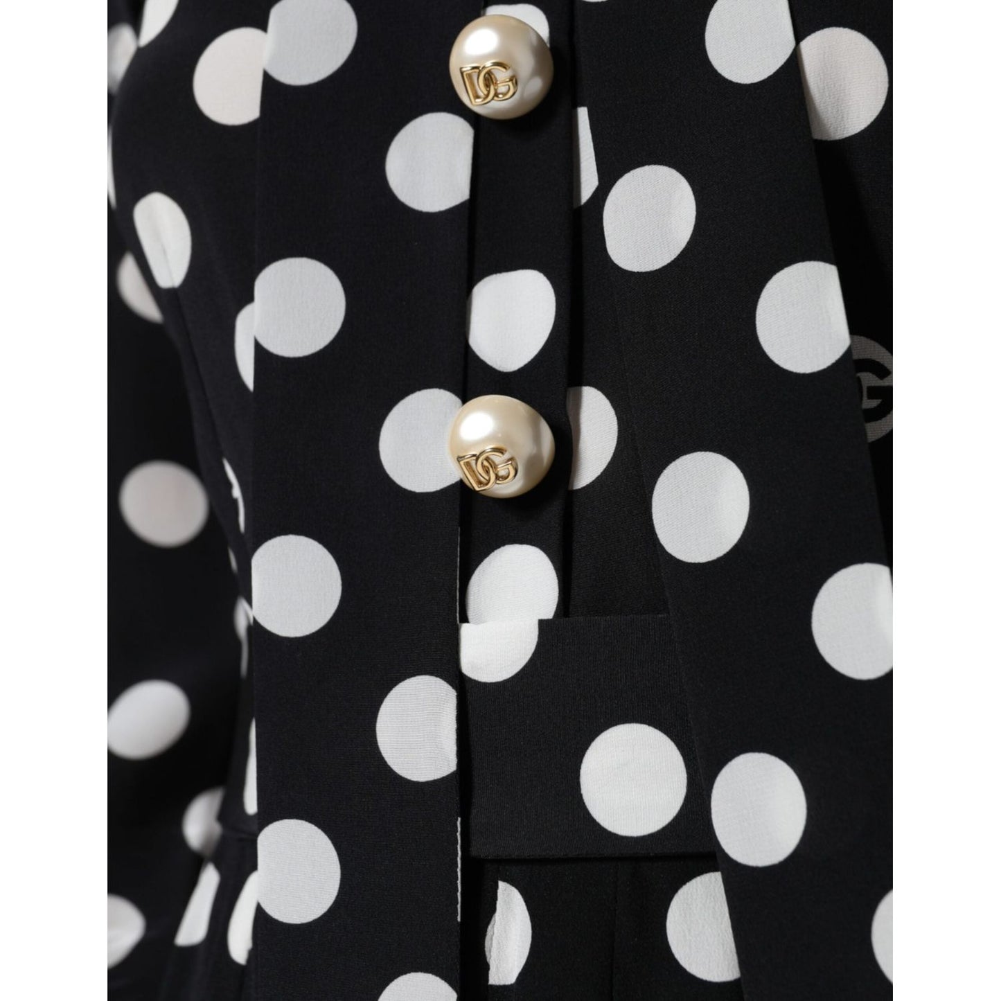 Dolce & Gabbana Black White Polka Dot Ascot Collar Midi Dress Dolce & Gabbana