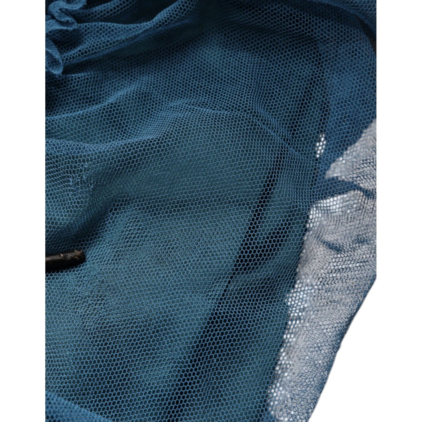 Dolce & Gabbana Blue Mesh Trim Ruched Tulle Sheath Dress