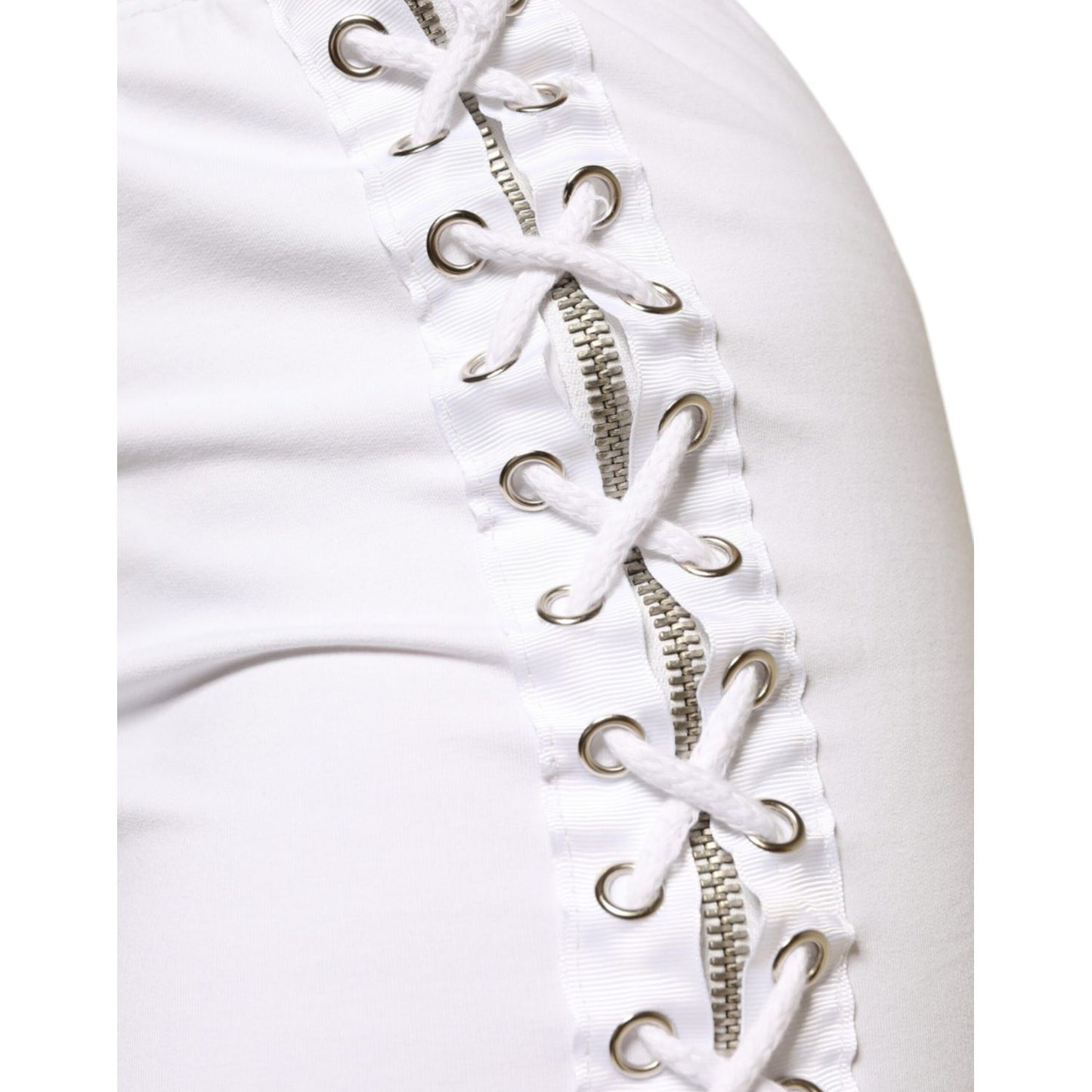 STK White Cotton Stretch High Waist Pencil Cut Knee Length Skirt