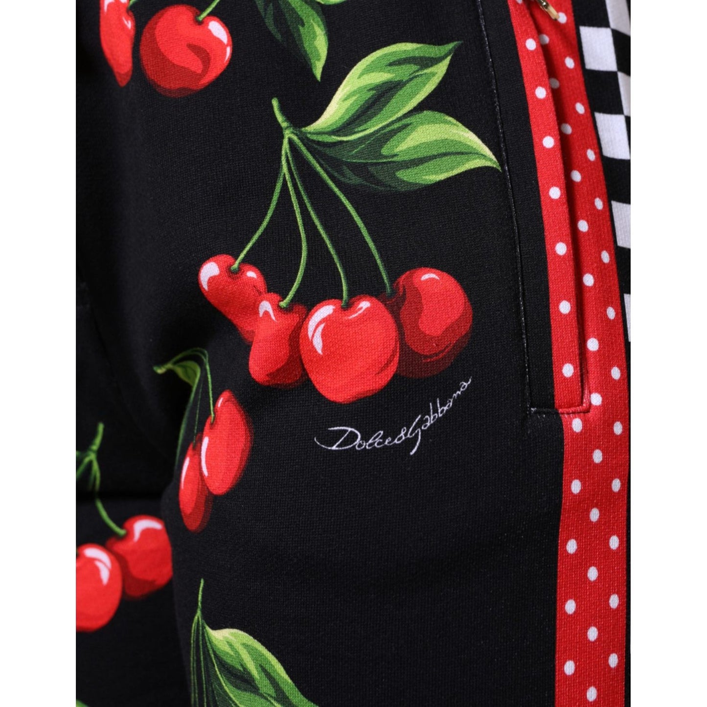 Dolce & Gabbana Black Red Cherry Mid Waist Jogger Pants Dolce & Gabbana