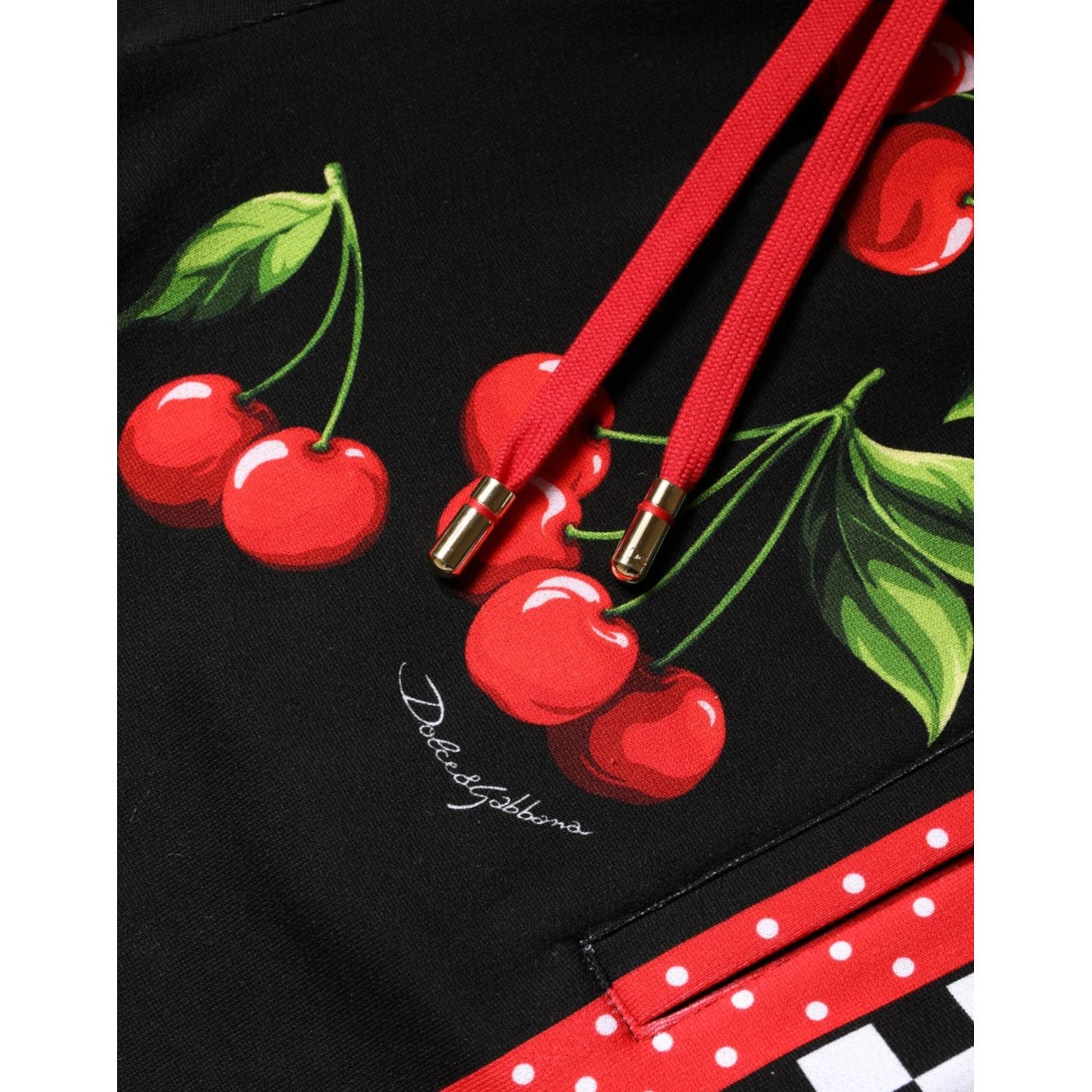 Dolce & Gabbana Black Red Cherry Mid Waist Jogger Pants Dolce & Gabbana