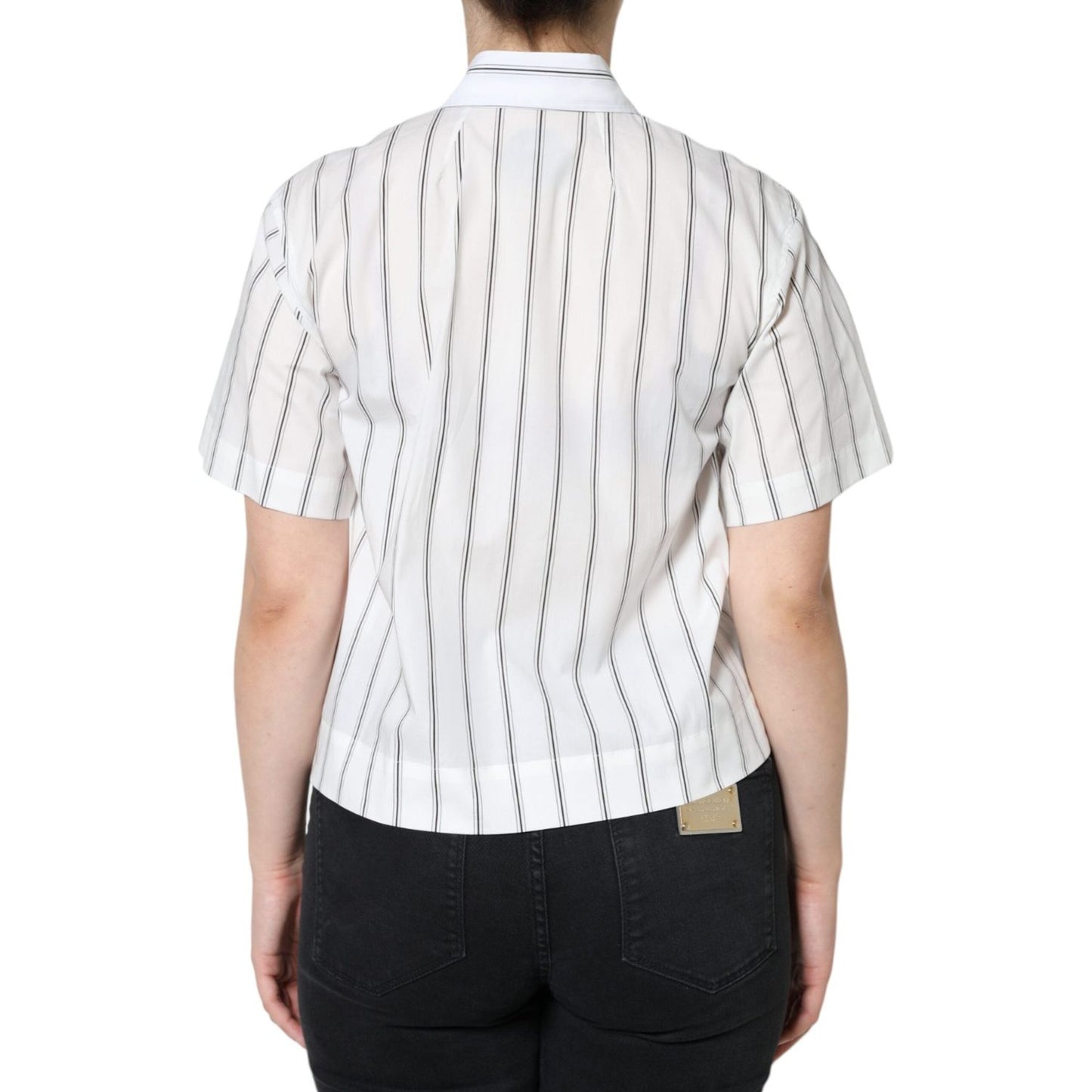 Dolce & Gabbana White Striped Collared Short Sleeve Polo Top Dolce & Gabbana