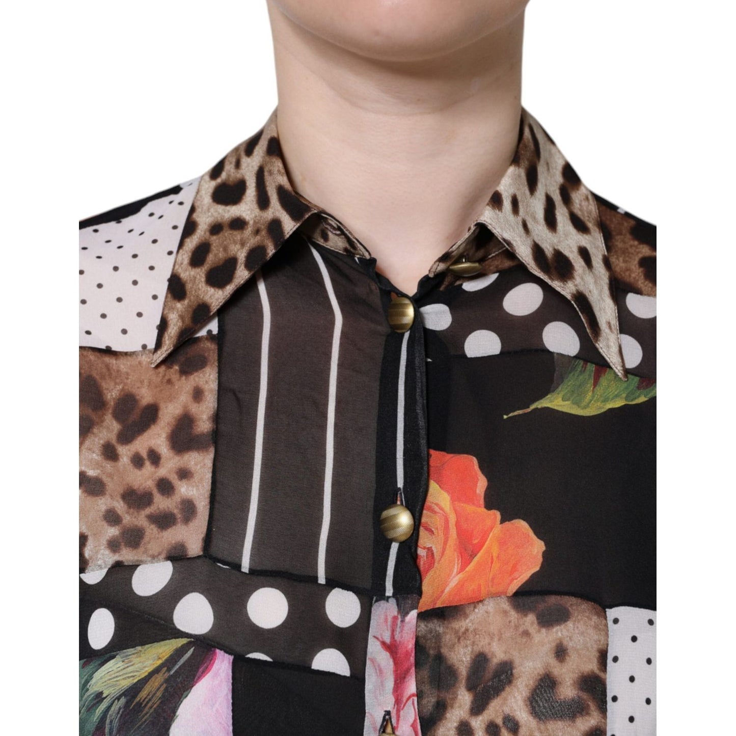 Dolce & Gabbana Multicolor Patchwork Silk Collared Blouse Top Dolce & Gabbana